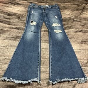 YMI Blue Flare Jeans with Distressed Details